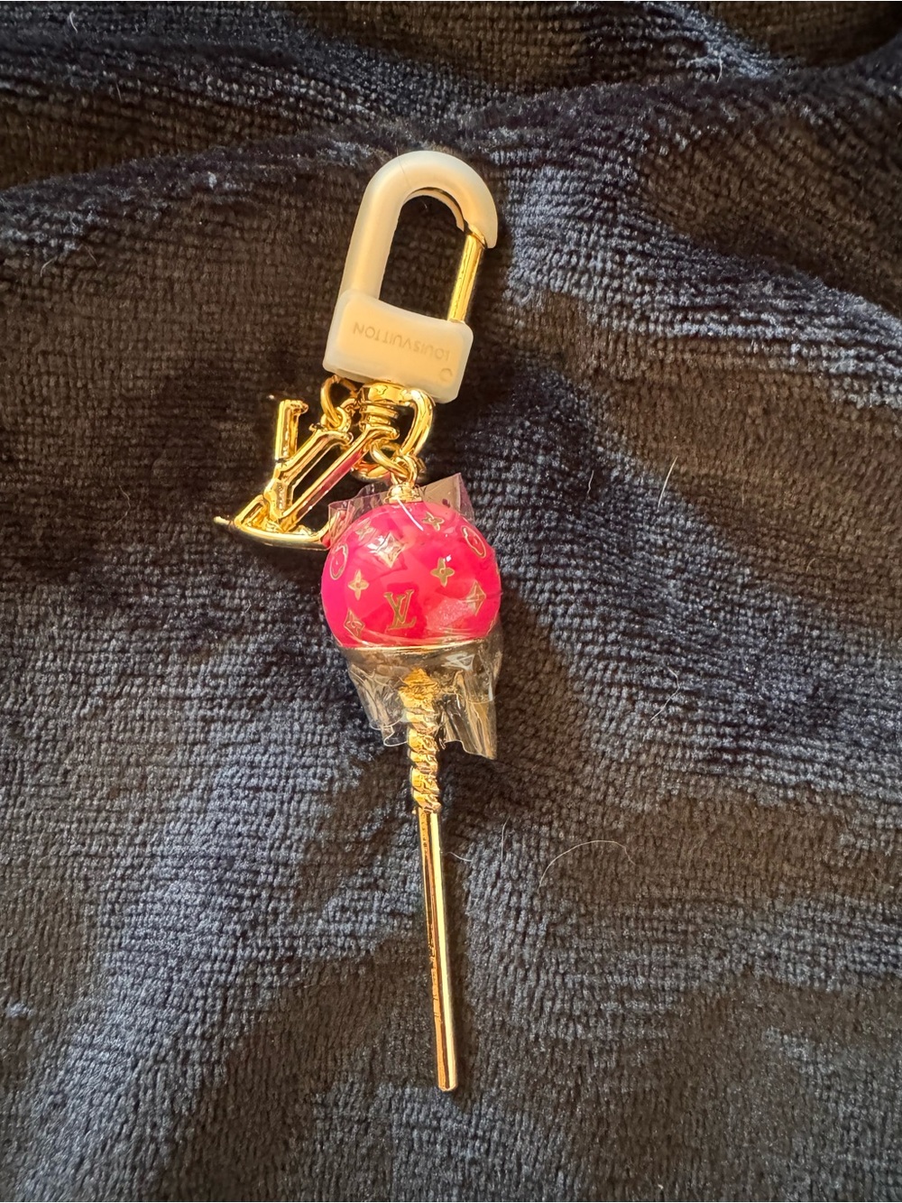 Gold & Pink Monogram Lollipop Key Charm/ bag charm